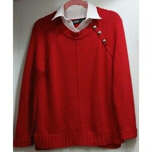 Lauren Ralph Lauren Women's Medium Red Long Sleeve Crest 3 Button Sweater Note